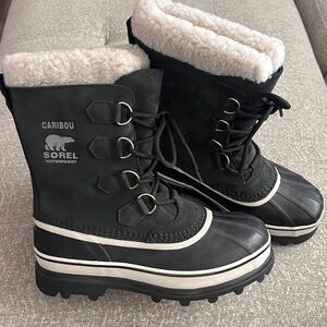Sorel Caribou Black and Stone Snow Boots